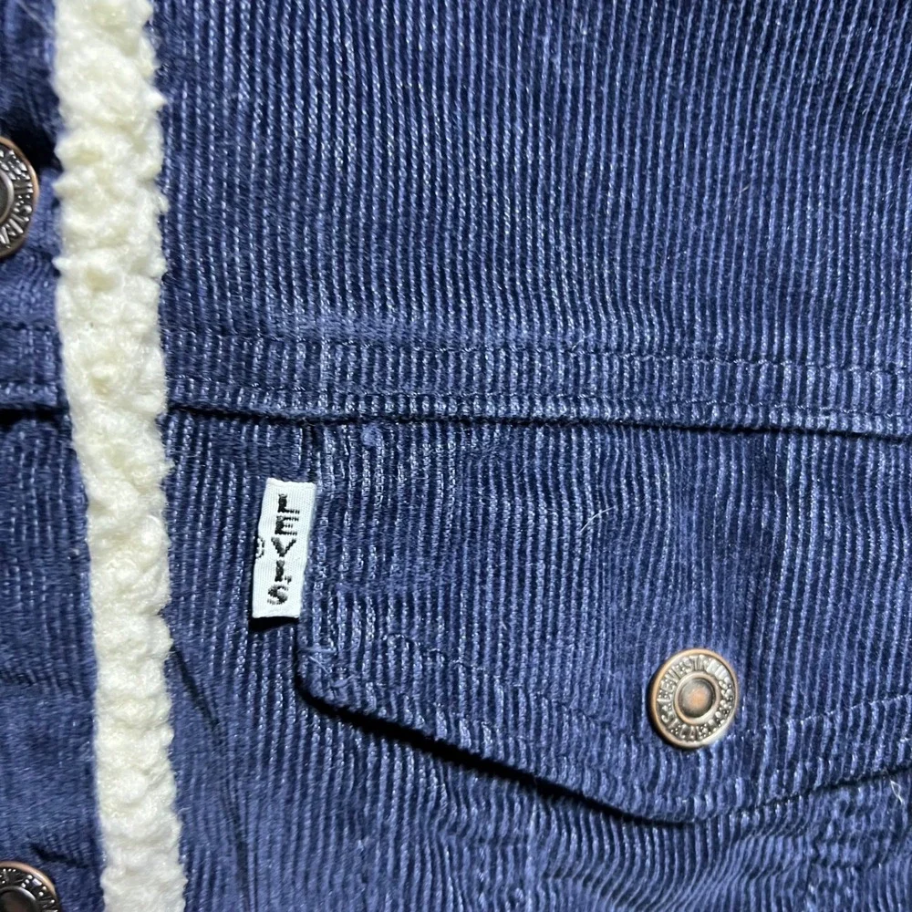 Levis Trucker Jacket Mens Medium Navy Blue Corduroy Sherpa Lined Premium